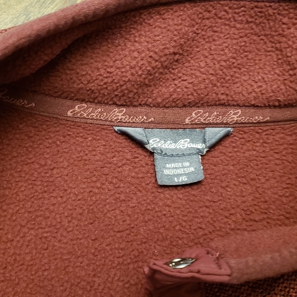 Eddie Bauer Men's Large 1/4 Snap Fleece Pullover Sweater - Maroon Textured Knit - Picture 14 of 15